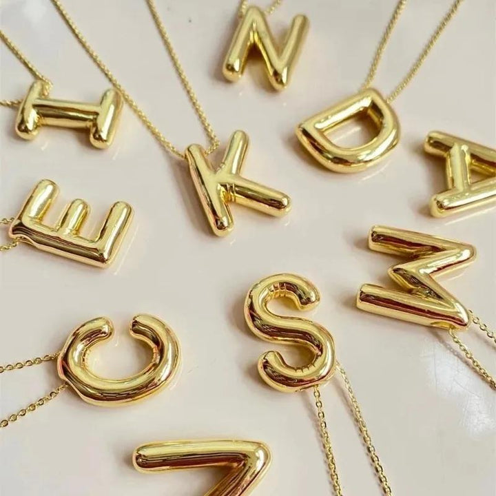 18K Gold Plated Chunky Bubble Initial Necklace