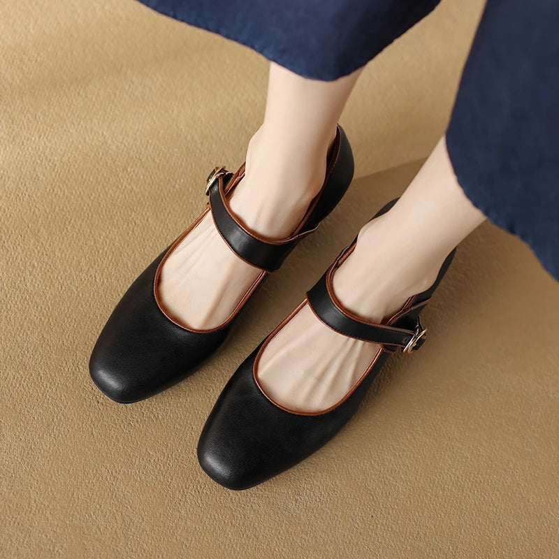 Elegant Genuine Leather Mary Jane Heels for Women