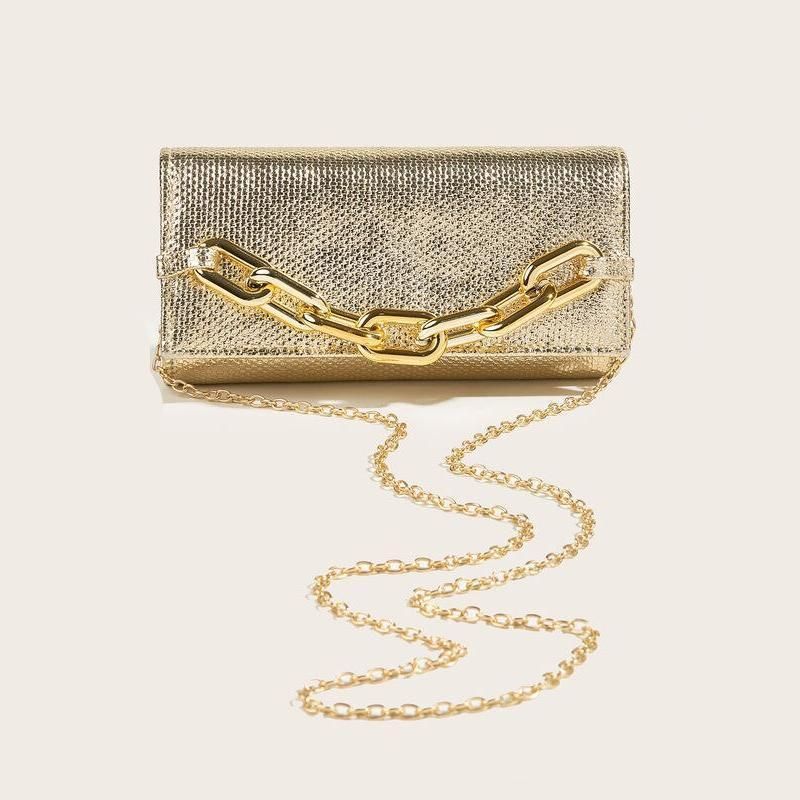 Shiny Metallic Clutch Purse with Chain