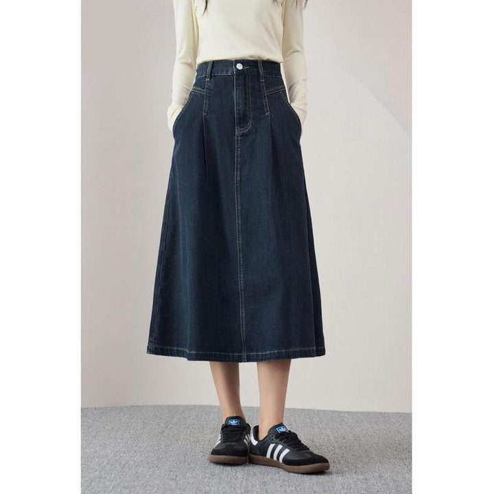 Cotton High Waist A-Line Retro Denim Skirt for Women