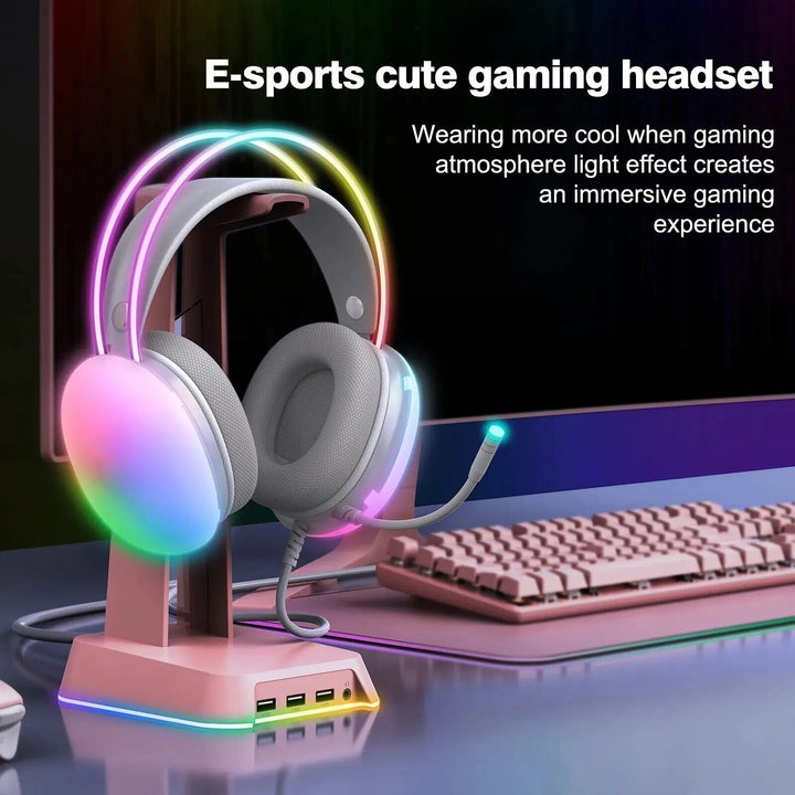 2023 Full RGB PC Gaming Headphones with Customizable Lights and Noise-Cancelling Mic