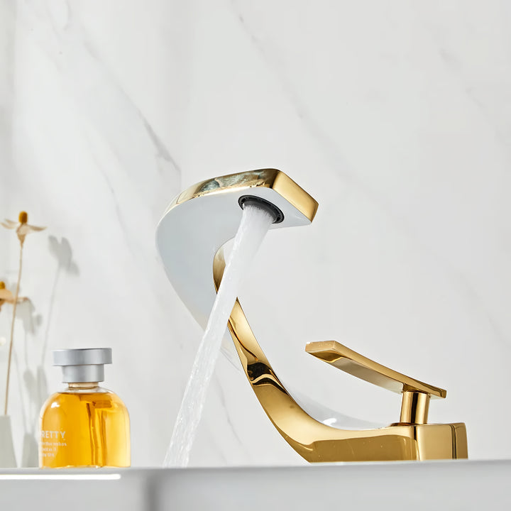 Elegant Brass Gold & White Bathroom Basin Faucet