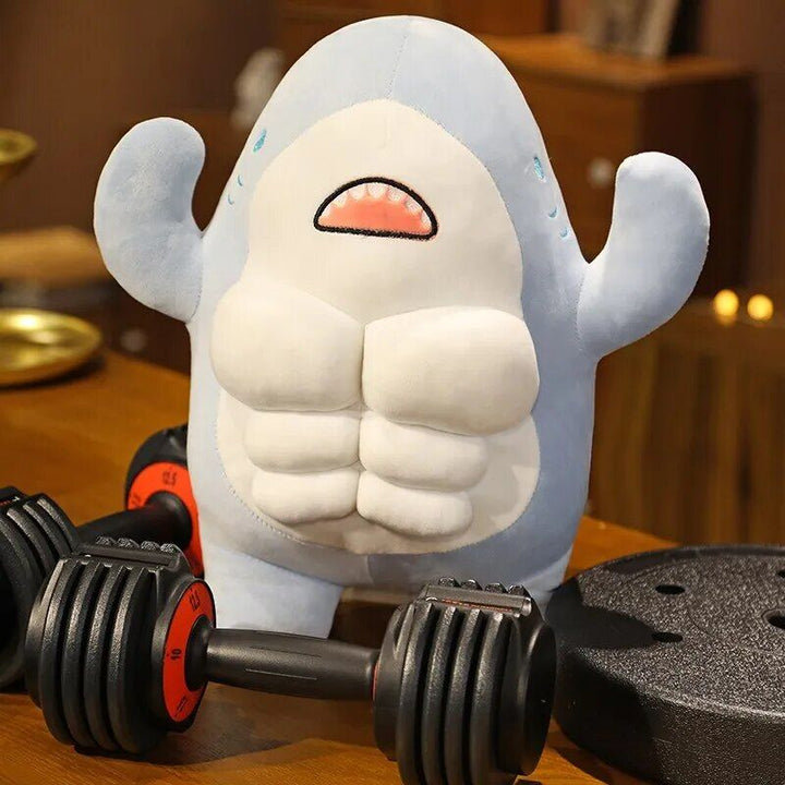 Charming Muscle Shark Plush Toy - 40cm Stuffed Animal Pillow, Ideal for All Ages