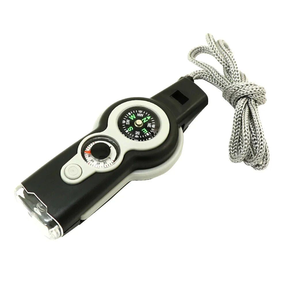 Multi-Purpose Outdoor Emergency Survival Tool with LED Light and Whistle