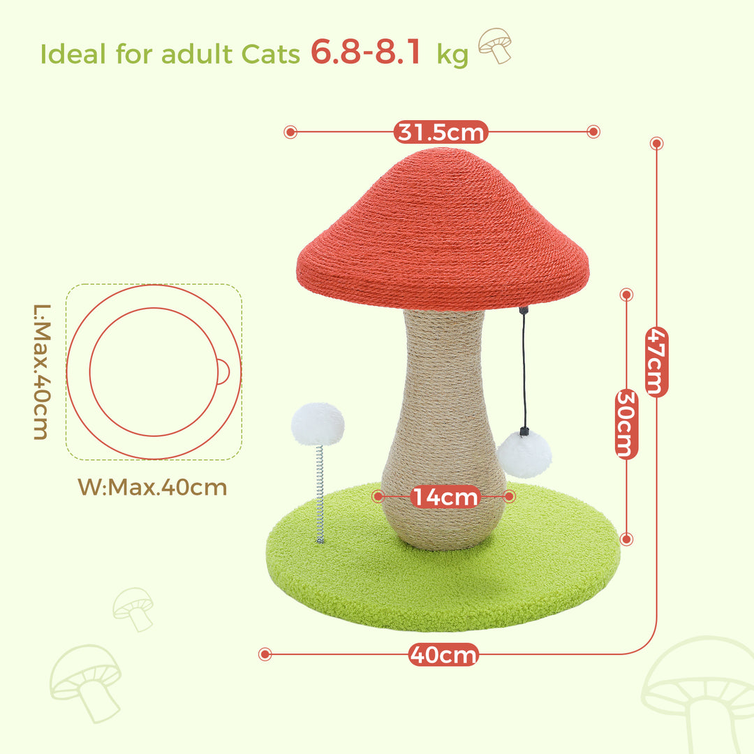 Cozy Mushroom Cat Scratching Post with Spring Ball Toy for Indoor Cats