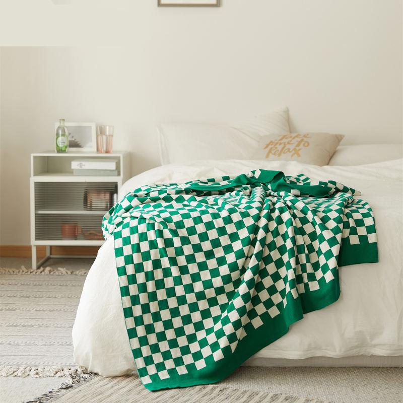 Cozy Checkerboard Plaid Cotton Knitted Blanket for Home Décor