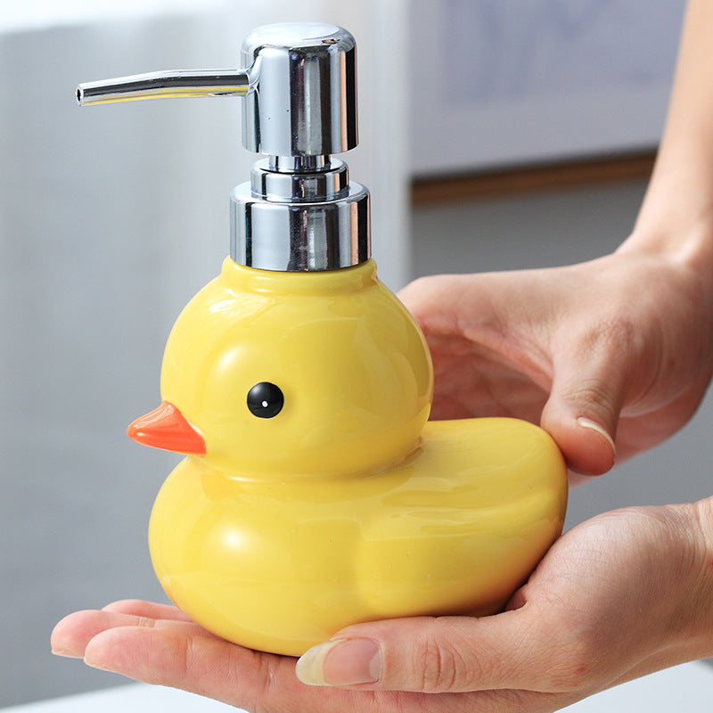 Adorable Yellow Duck Ceramic Soap Dispenser with Soap Dish