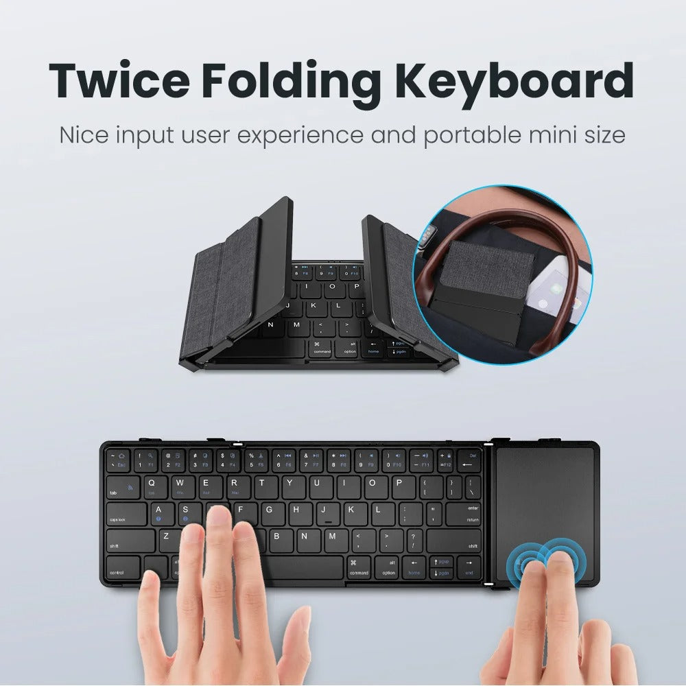 Multi-Device Wireless Folding Keyboard with Large Touchpad