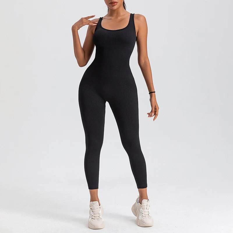 Square Neck Bodycon Yoga Jumpsuit