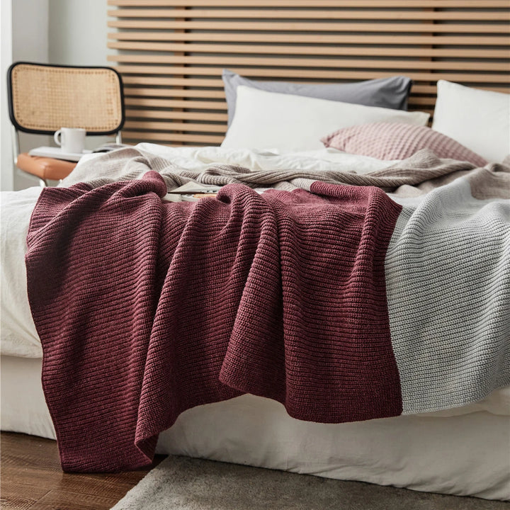 Elegant Three-Color Knitted Wool Blanket - Wearable Plaid Throw for Home and Travel