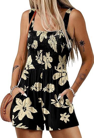 Flower Print Shorts Jumpsuit Summer Fashion Sleeveless Beach Bodysuit