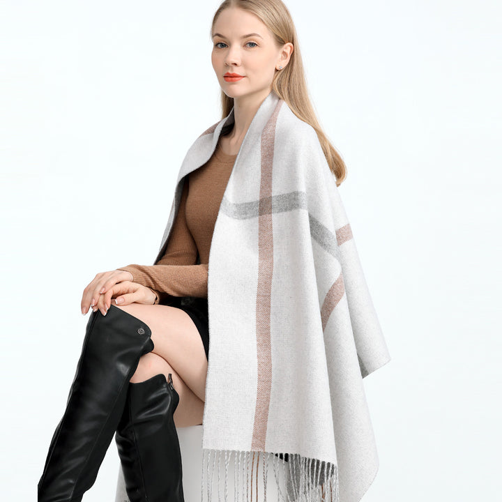 Luxury Plaid Cashmere Scarf for Women – Warm Pashmina Shawl with Tassels