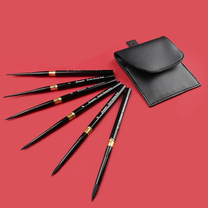 6-Piece Portable Watercolor Brush Set with PU Brush Bag