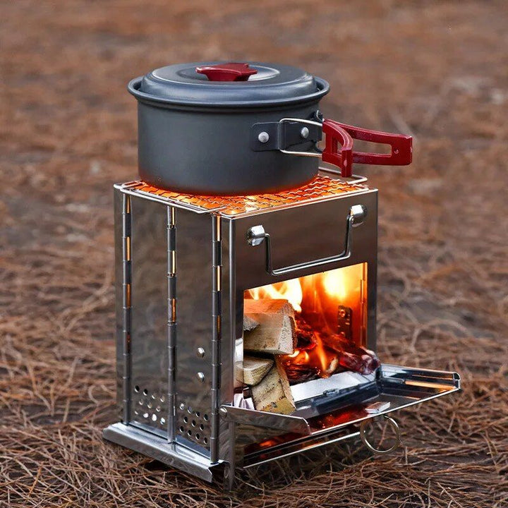 Compact Stainless Steel Folding Wood Stove – Portable BBQ Grill for Outdoor Adventures