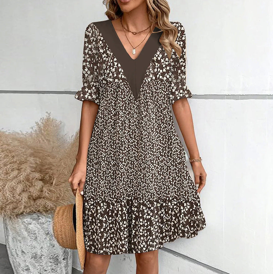 Fashion V-neck Loose Short Sleeve Dress