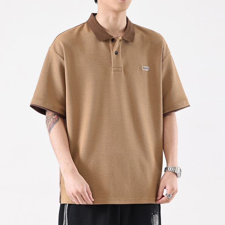 Contrast Color Polo Shirt Lapel Short Sleeve Men's Loose Casual T-shirt