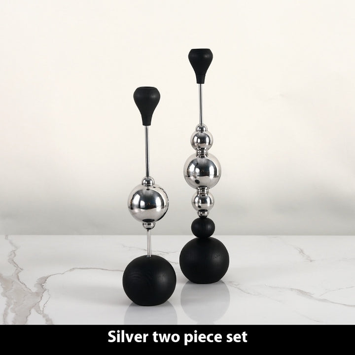 Light Luxury Stainless Steel Candle Table Wooden Ball Metal Candlestick Ornaments