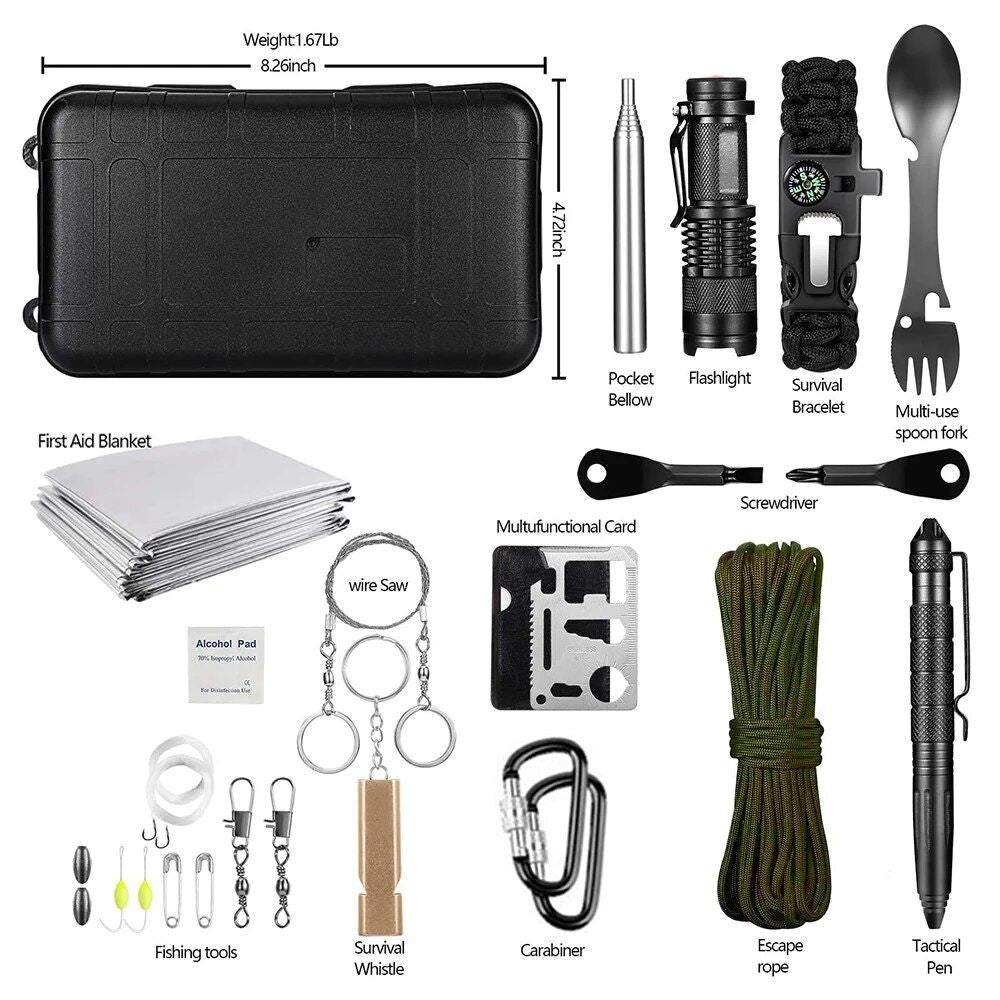 Ultimate Outdoor Survival Kit: 15-in-1 Tactical & First Aid Equipment for Camping and Adventure