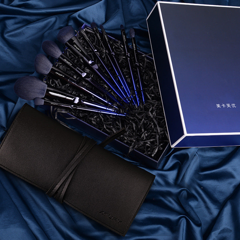 Blue 10 Makeup Brushes Set