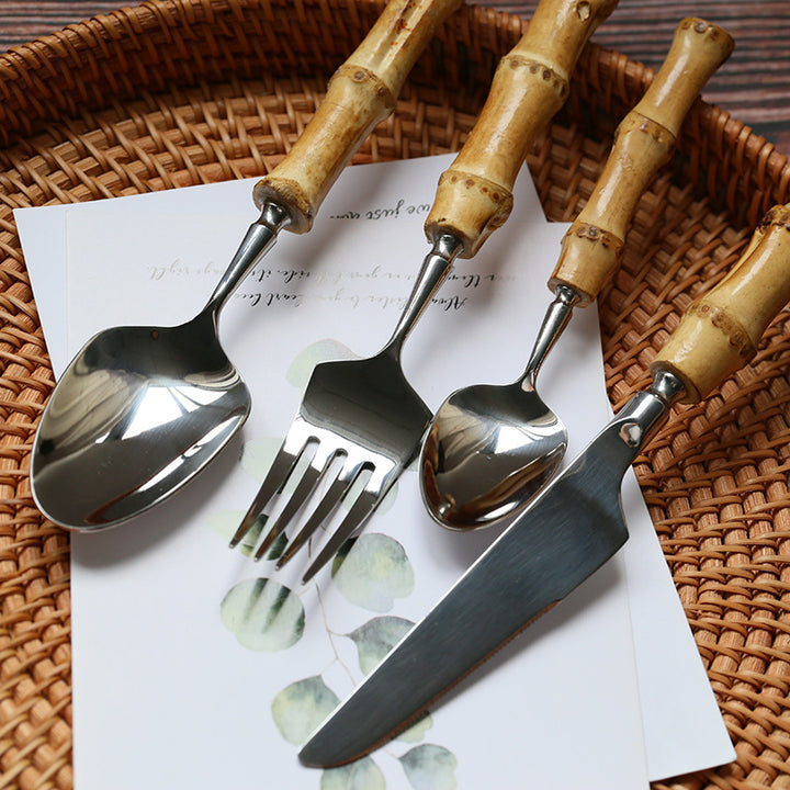 Mirror Finish Bamboo Handle Cutlery Set