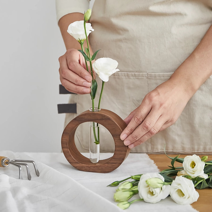 Solid Wood Mini Glass Vase for Living Room Decoration