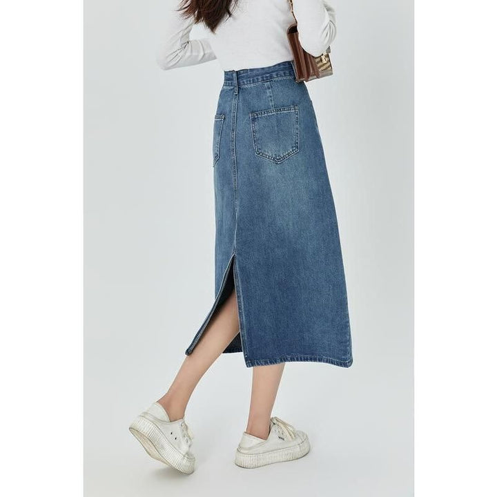 Classic Blue A-Line Midi Denim Skirt