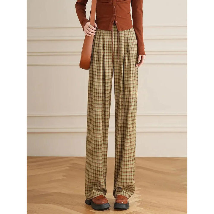 Women's High Waist Checked Wide Leg Pants