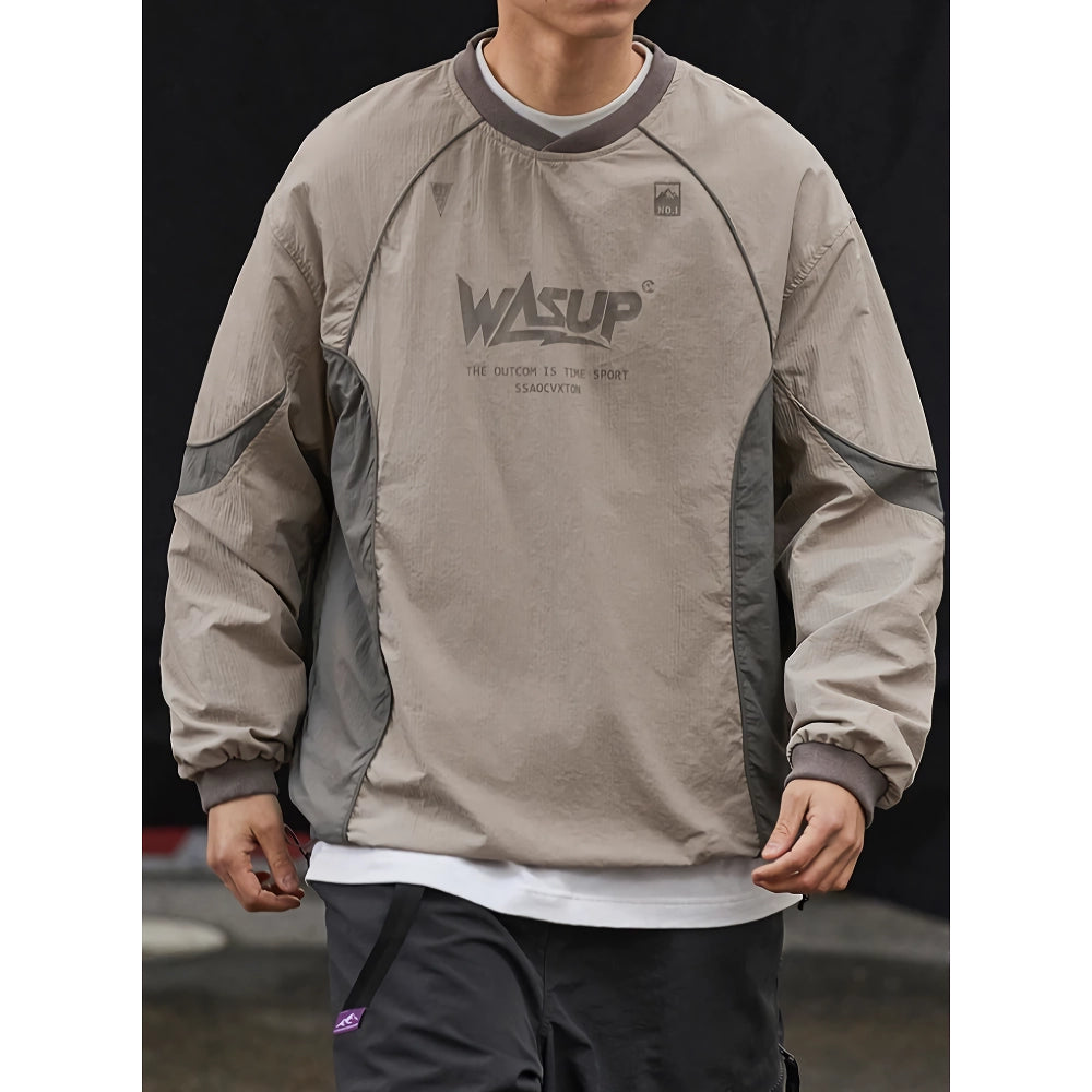 Spring Korean Streetwear Patchwork Crew-Neck Hoodie for Men