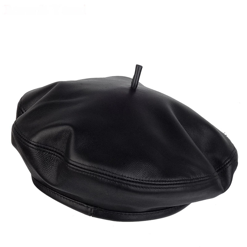 Genuine Leather Retro Beret Cap for Women