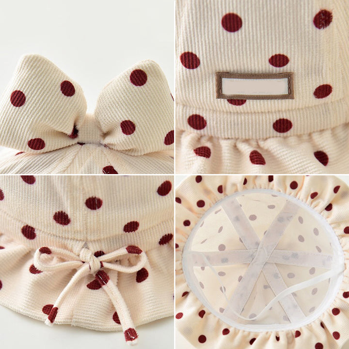 Charming Corduroy Baby Bucket Hat with Dots and Bow