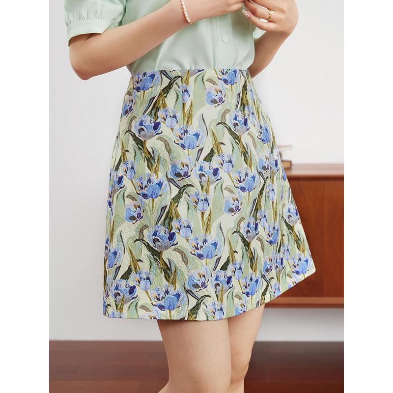 Floral High Waist A-Line Mini Skirt for Women