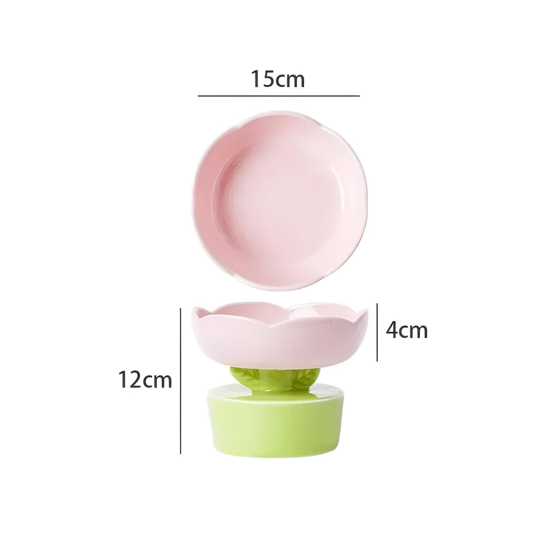 Flower-Shaped Ceramic Cat Food and Water Bowl