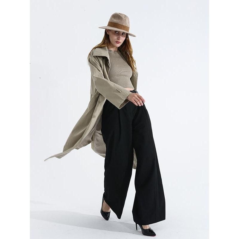 Chic Autumn Long Trench Coat with Stand Collar and Waist Bandage