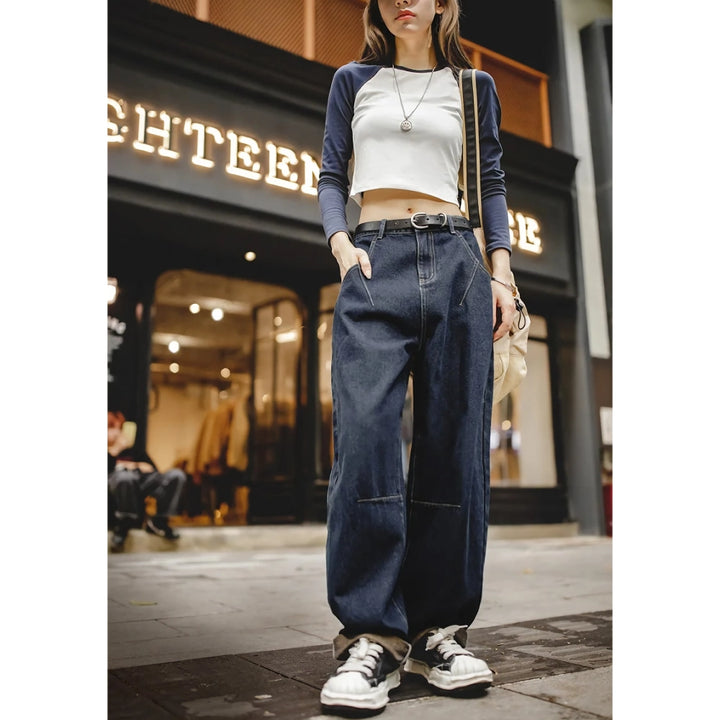 Women's High Waist Slim Straight Leg Denim Pants