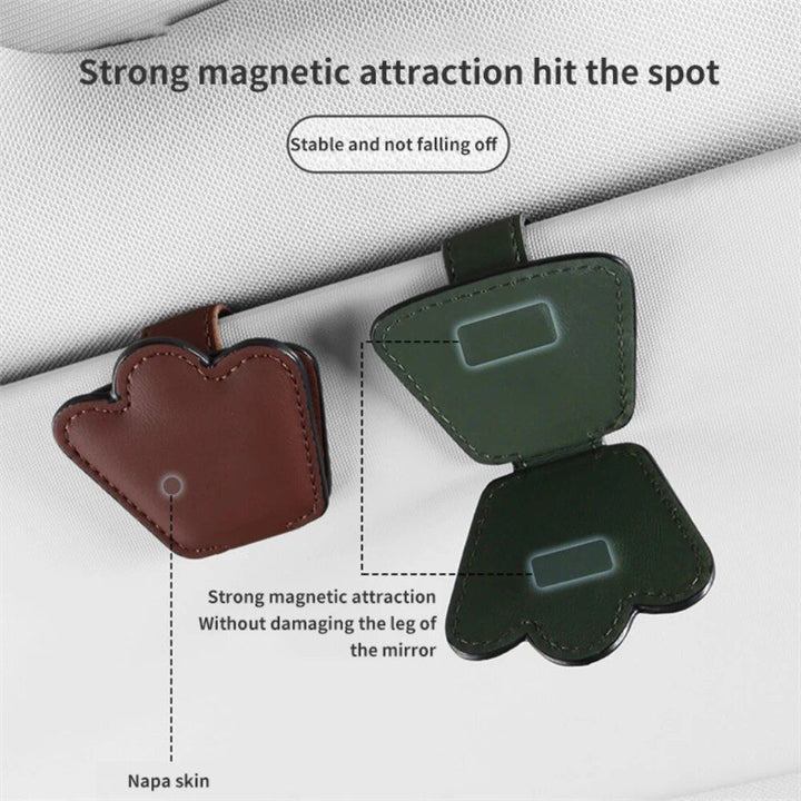 Multi-Functional Leather Car Visor Clip for Sunglasses and Cards