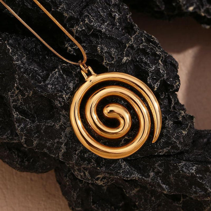 18K Gold Plated Snake Chain Vortex Spiral Pendant Necklace