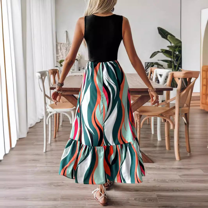 Women's Stitching Printing Wave Dress