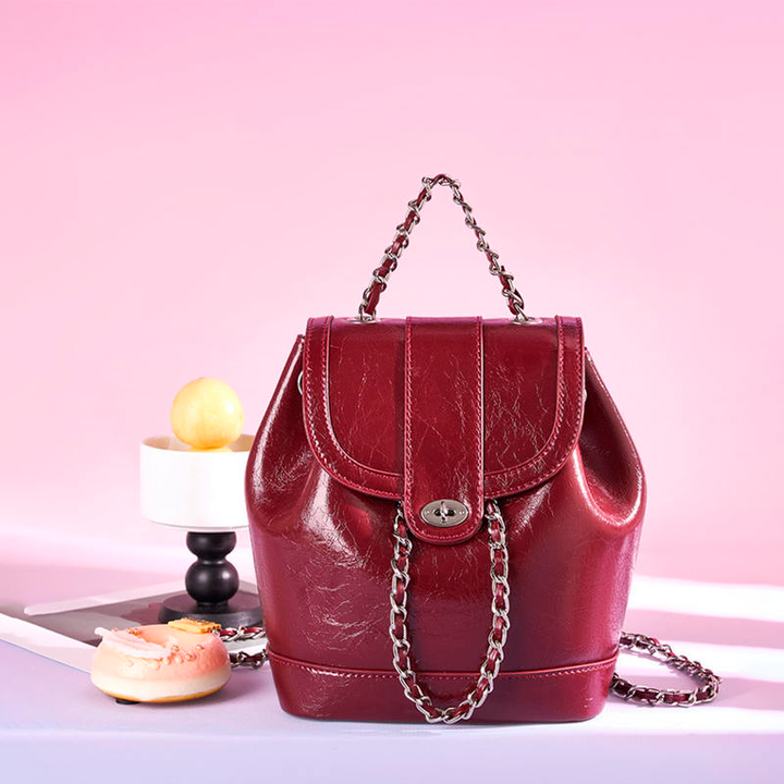 Fashionable Small Backpack with Genuine Cowhide