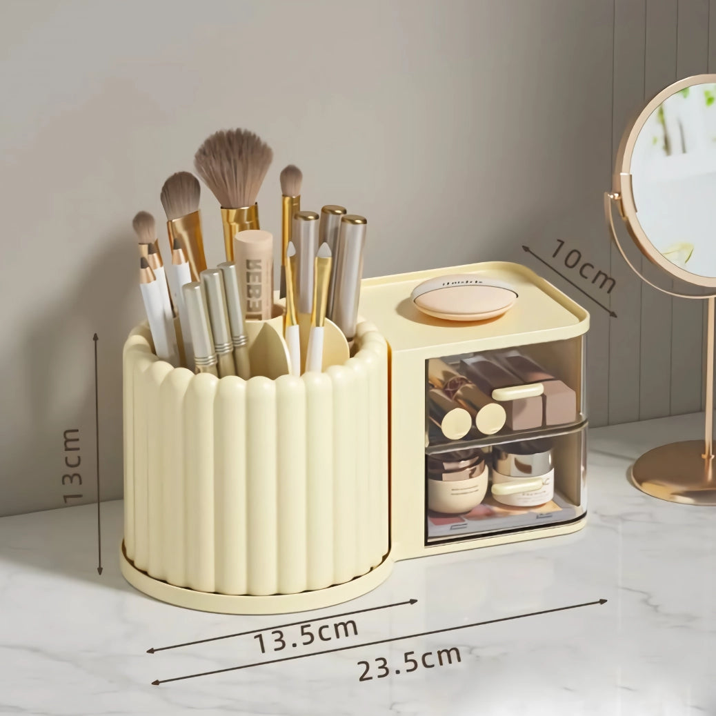 Makeup Storage Organizer with Brush Holder and Rotating Display