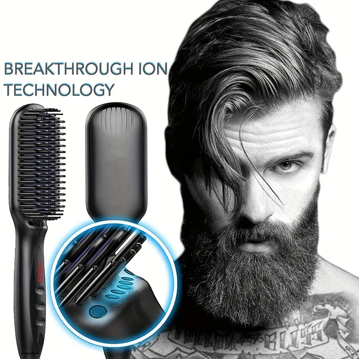 Ceramic Ionic Hair Straightener Brush - Fast Heating, Anti-Scald Hair & Beard Styler