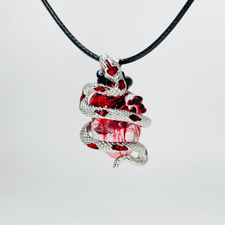 Silver Snake Heart Pendant Couple Necklace