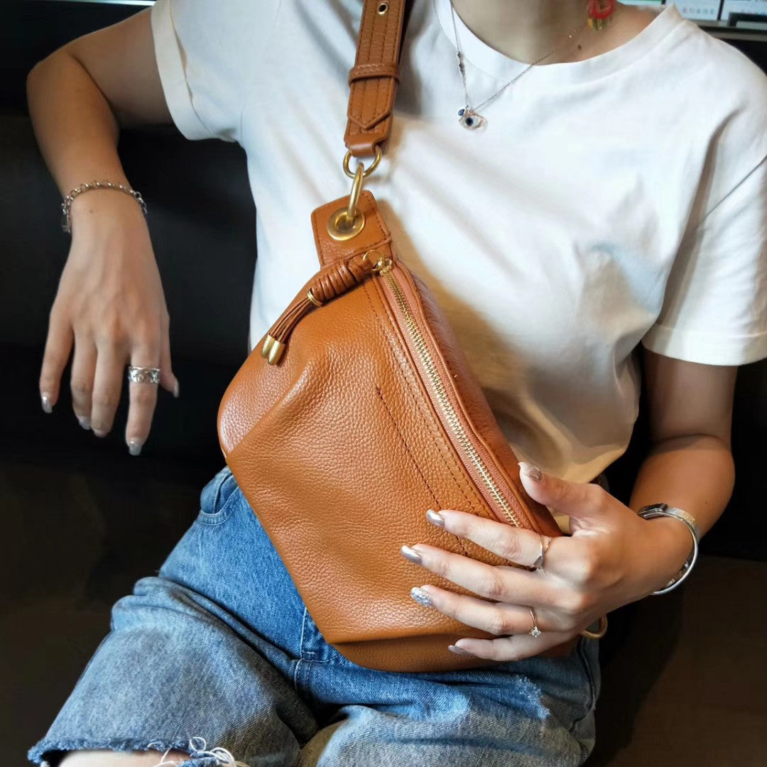 New Fashion Trendy Top Layer Cow Leather Wide Shoulder Strap Shoulder Messenger Bag