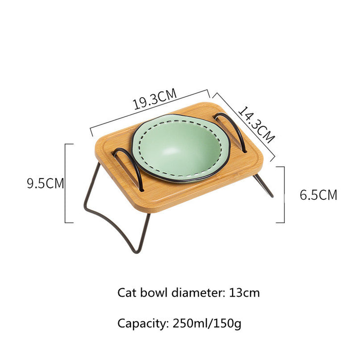 Ceramic Dog & Cat Bowl with Wood Stand