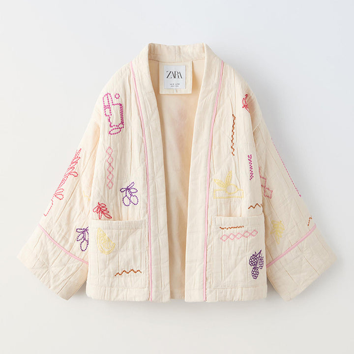 Casual All-match V-neck Fruit Embroidery Kimono Jacket