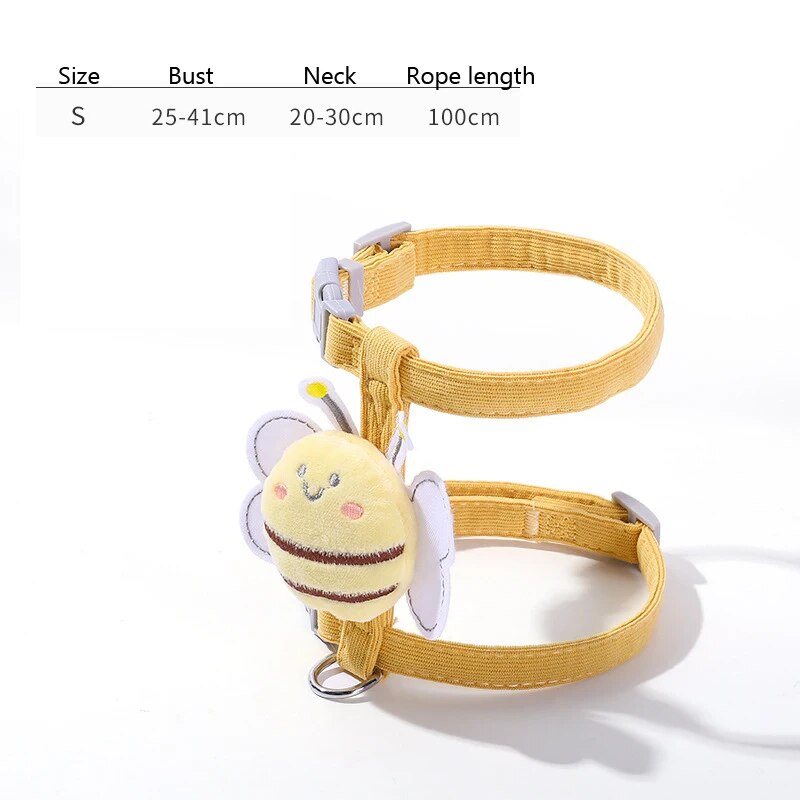 Cute Bee Adjustable Cat Harness Leash for Safe Outdoor Walks