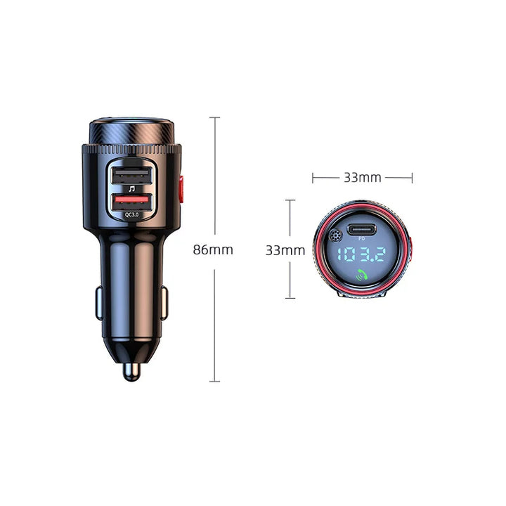 PD30W+QC 3.0 Bluetooth 5.4 Car FM Transmitter with Handsfree and Fast Charging