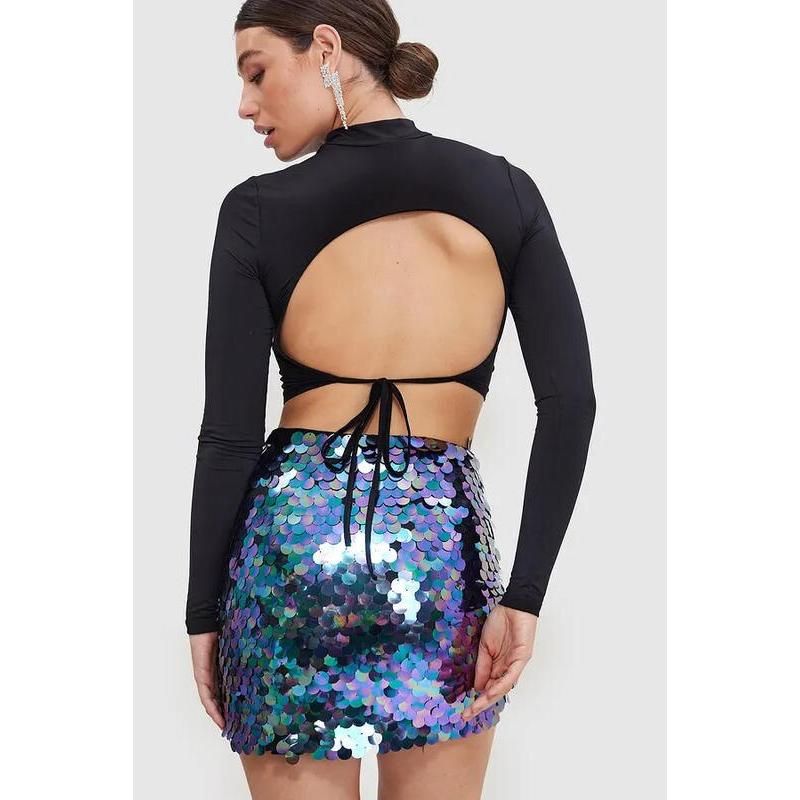 High Waist Glitter Sequin Mini Skirt