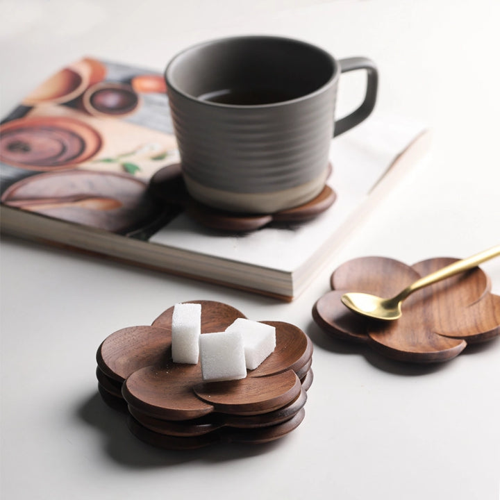 Japanese Style Walnut Wood Flower Coasters