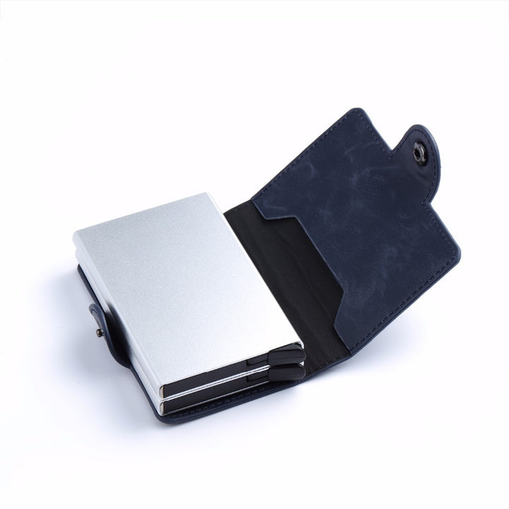 Men And Women Business Credit Card Holder Metal RFID Double Aluminium Box Crazy Horse Leather Travel Card Wallet