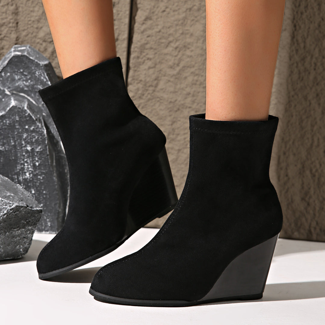 Fashion Thick-soled Wedges Boots Winter Suede Height-increasing Shoes Warm Solid Ankle Boot